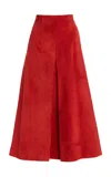 Sergio Hudson Box Pleated Suede Skirt In Red