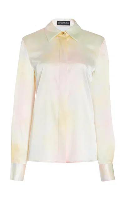 Sergio Hudson Button-down Silk Blouse In Multi