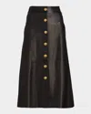 Sergio Hudson Button-front Leather Midi Skirt In Animal Print