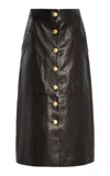 Sergio Hudson Button Front Leather Skirt In Black