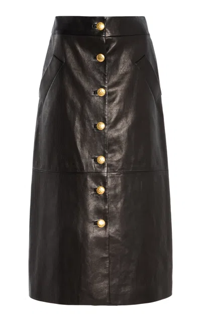 Sergio Hudson Button Front Leather Skirt In Black