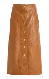 Sergio Hudson Button Front Leather Skirt In Tan