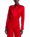 Sergio Hudson Button Front Silk Blouse In Red