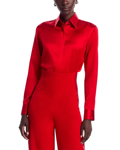 Sergio Hudson Button Front Silk Blouse In Red