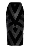 Sergio Hudson Chevron Leather Skirt In Black