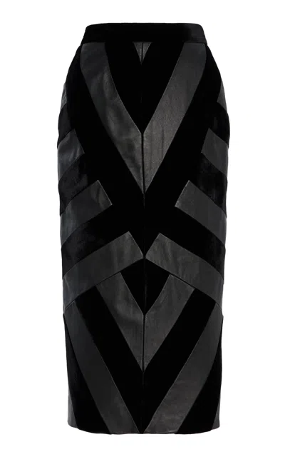 Sergio Hudson Chevron Leather Skirt In Black