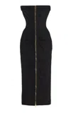 Sergio Hudson Corset Denim Midi Dress In Black