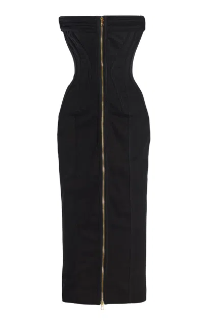 Sergio Hudson Corset Denim Midi Dress In Black