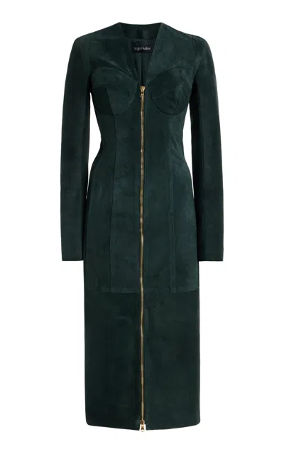 Sergio Hudson Corseted Suede Dress In Dark Green
