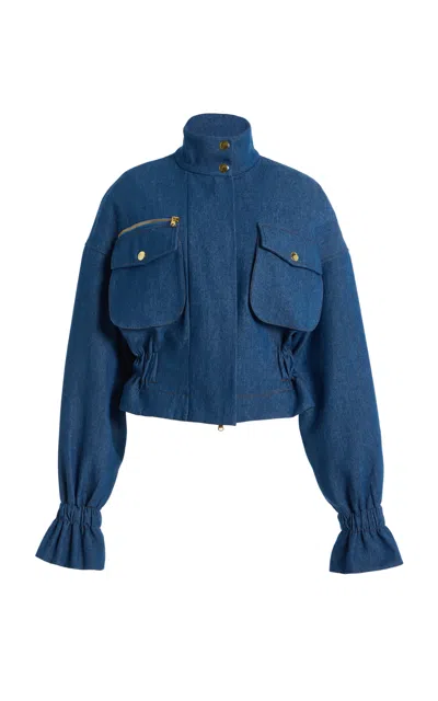 Sergio Hudson Cropped Denim Utility Jacket In Blue