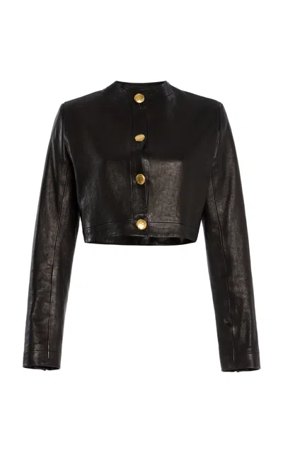Sergio Hudson Cropped Leather Jacket In Black