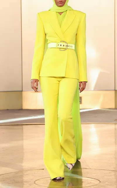 Sergio Hudson Cross-neck Halter Silk Chiffon Bodysuit In Green