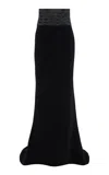 Sergio Hudson Cumberbund-detailed Stretch-crepe And Satin Maxi Evening Skirt In Black