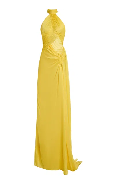 Sergio Hudson Cutout Cross-neck Silk Chiffon Gown In Yellow