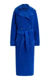 Sergio Hudson Double Breasted Suede Trench In Royal Blue