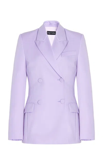 Sergio Hudson Double Breasted Wool Blazer In Purple