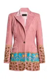 Sergio Hudson Embellished Velvet Long Blazer In Pink