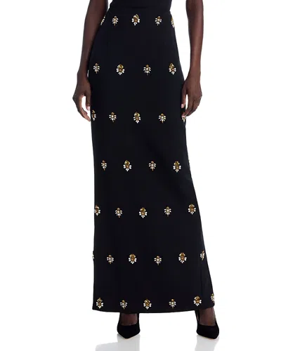 Sergio Hudson Embroidered Embellished Wool Skirt In Black