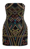 Sergio Hudson Embroidered Wool Crepe Mini Dress In Multi