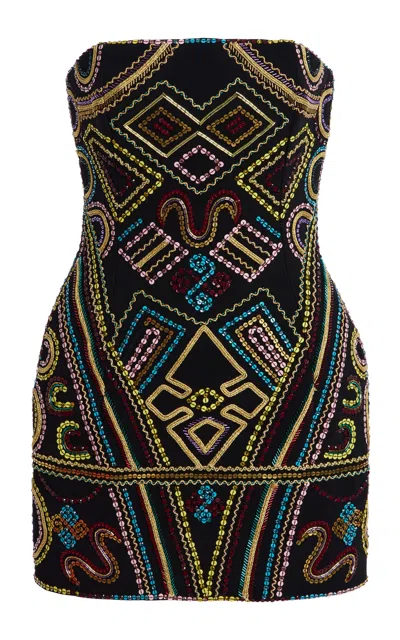 Sergio Hudson Embroidered Wool Crepe Mini Dress In Multi