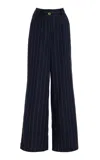 Sergio Hudson Flat Front Wide Leg Pants In Navy