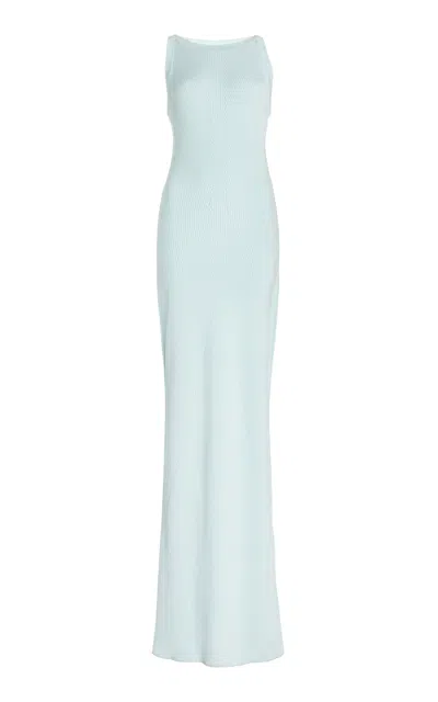 Sergio Hudson Halter Cotton-knit Maxi Dress In Light Blue