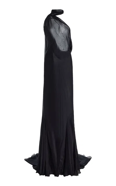 Sergio Hudson Halter Silk Chiffon Low-back Gown In Black