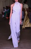 Sergio Hudson Halter Silk Jumpsuit In Light Blue