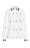Sergio Hudson Hand Embroidered Cotton Top In Ivory