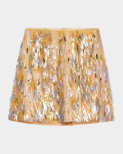 Sergio Hudson Hand Embroidered Sequin Mini Skirt In Silveryellowpink