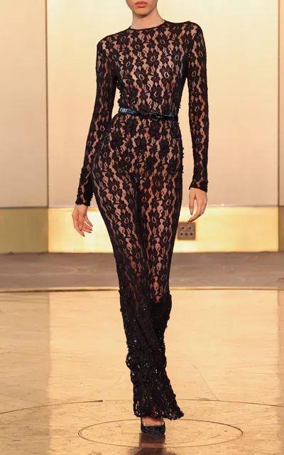 Sergio Hudson Hand-embroidered Lace Jumpsuit In Black