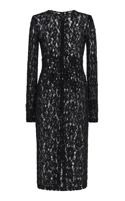 Sergio Hudson Hand-embroidered Lace Midi Dress In Black