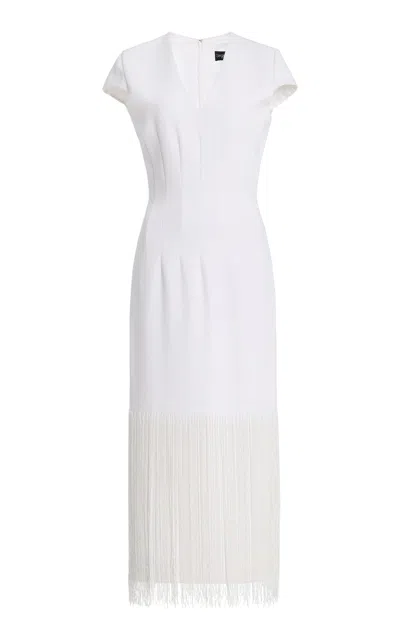 Sergio Hudson Hand-embroidered Plunge-neck Fringed Midi Dress In White