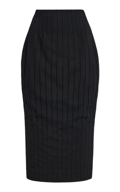 Sergio Hudson Hand-embroidered Stretch Crepe Pencil Skirt In Black