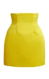 Sergio Hudson High Waisted Double-faced Satin Mini Skirt In Yellow
