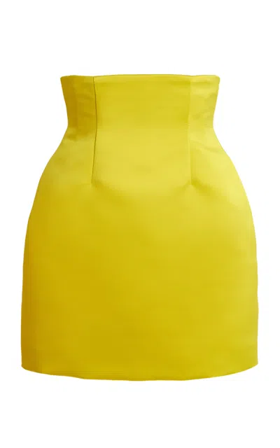 Sergio Hudson High Waisted Double-faced Satin Mini Skirt In Yellow