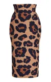 Sergio Hudson High Waisted Wool Crepe Pencil Skirt In Animal Print