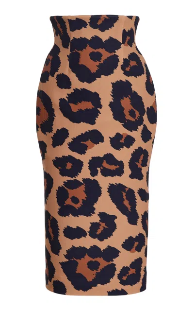 Sergio Hudson High Waisted Wool Crepe Pencil Skirt In Animal Print