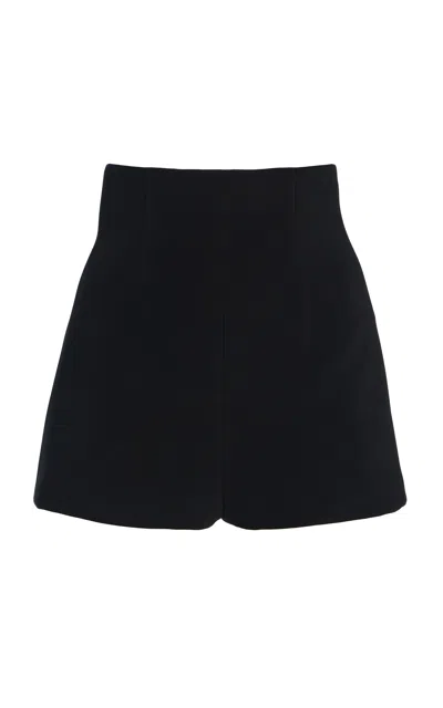 Sergio Hudson High Waisted Wool Crepe Shorts In Black