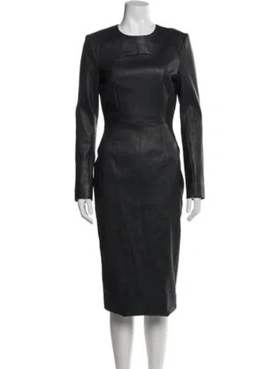 Pre-owned Sergio Hudson Leather Midi Length Dress In Black
