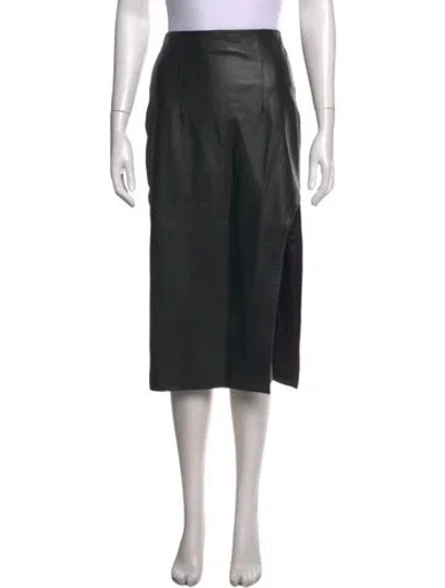 Pre-owned Sergio Hudson Leather Midi Length Skirt In Black