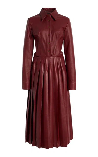Sergio Hudson Leather Shirt Dress In Burgundy