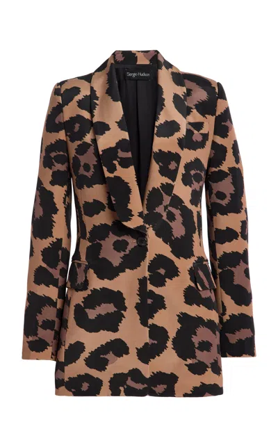 Sergio Hudson Leopard-printed Long Shawl Blazer In Animal Print