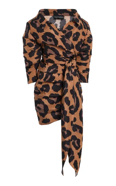 Sergio Hudson Leopard-printed Silk Faille Wrap Dress In Animal Print