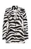 Sergio Hudson Long Notched Collar Silk Crepe Blazer In Animal Print
