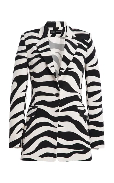Sergio Hudson Long Notched Collar Silk Crepe Blazer In Animal Print