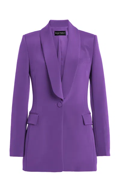 Sergio Hudson Long Shawl Silk-satin Blazer In Purple