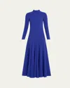 Sergio Hudson Mock Neck Slim Dress With Sweep In Sapphire