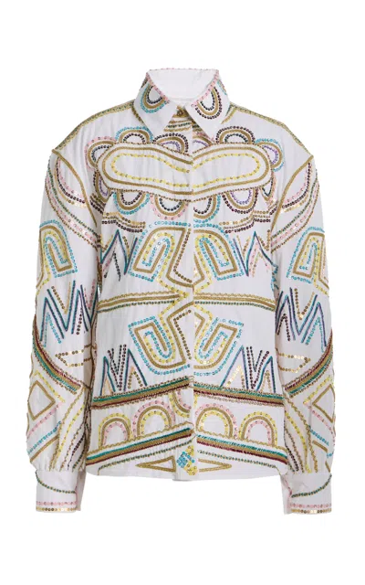 Sergio Hudson Multi-printed Embroidered Cotton Top