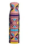 Sergio Hudson Multi-printed Embroidered Velvet Evening Gown In Pink